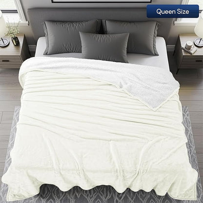 Utopia Bedding Sherpa Blanket Queen Size (Ivory, 90x90 Inches) - Soft Lightweight Plush Fleece Reversible Blanket for Bed, Sofa, Couch, Camping and Travel