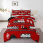 Erosebridal Boys Train Full Comforter Set Cartoon Car Toddler Bedding, Traffic Transportation Track Comforter for Kids Teens Vintage Steam Engine Railway Decor Quilt Set Room 3Pcs, Red White Black