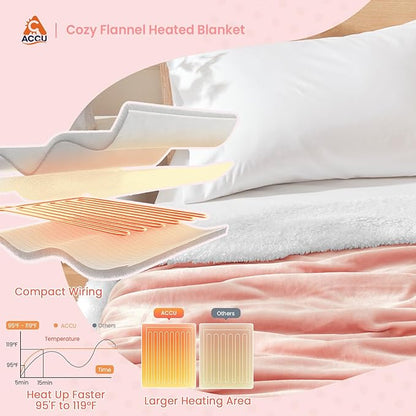 Cozy Heated Blanket Twin Size - Fast Warming Electric Throw Blanket with 6 Heat Settings & 4 Hours Auto-Off, Ideal Gift for Her, 62"x84", Pink