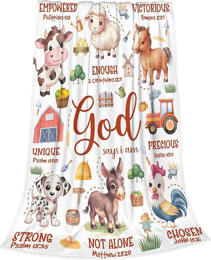 Farm Animal Blanket,Bible Verse Blanket, Christian Gifts, Cow Sheep Horse Chicken Dog Tractor Print Blankets,Cute Religious Gifts for Boys Girls Teens,Farm Animals Lover Room Bed Decoration, 50"x60"