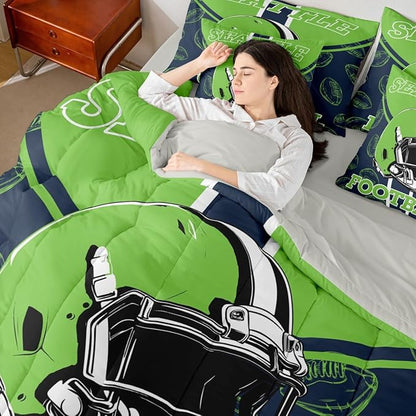 Feelyou Football Comforter Set Queen Size 7 Pieces Ball Games Bedding Set for Kids Boys Girls Rugby Bed in a BagFootball Bedroom Decor Rugby Sports