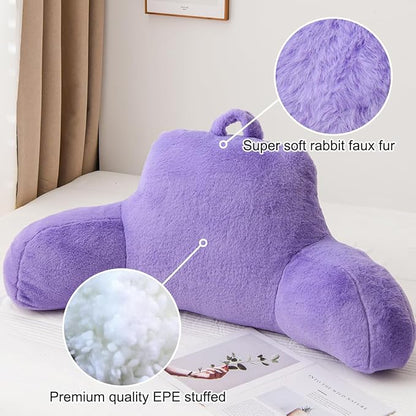 Holawakaka Reading Pillow for Sitting up in Bed Sofa Kids Teens, Backrest Pillow with Arms for Girls Women Petites Pregnancy, Back Support Cushion for Couch Floor Nursery Playroom (Lavender)