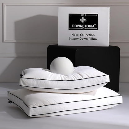 Feather Down Pillows Queen Size Set of 2 with Gusset, Luxury Hotel Collection Bed Pillow 2 Pack, Down Surrounded Gusseted Pillows for Sleeping, Soft Fluffy for Side, Back Sleepers 20x30 in.