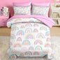 Comforter Set Queen Size, Cute Cartoon Rainbow 7 Pcs Bedding for Kids and Adults, Pink Boho Nursery Bed Sheet Sets with Fitted Sheet 2 Pillowcases & 2 Shams for Bedroom Bed Decor