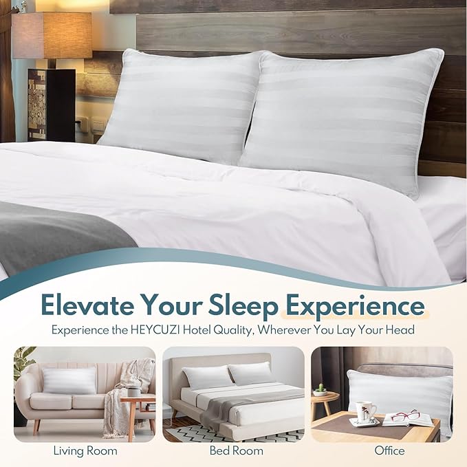 Queen Size Bed Pillows Set of 2 - Premium Down Alternative Breathable Pillows for Side, Back, and Stomach Sleepers Fluffy Hotel Quality Soft Microfiber Fill Cooling Skin-Friendly