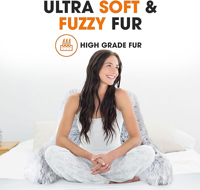 Cheer Collection Fluffy Reading Pillow Chair - Shaggy Hair Chair Pillow with Arms for Bed & Couch, Blue Ombre