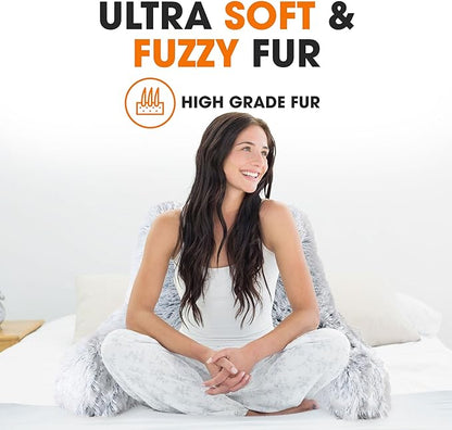Cheer Collection Fluffy Reading Pillow Chair - Shaggy Hair Chair Pillow with Arms for Bed & Couch, Blue Ombre