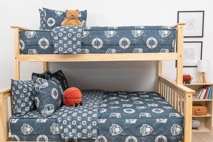 Beddy's Sports Theme Boys Durable Zipper Bedding for Kids, Bed in a Bag, Blue Sheets with Baseball, Football, Basketball, Soccer Comforter, Pillowcase & Pillow Sham, Easy to Make & Wash