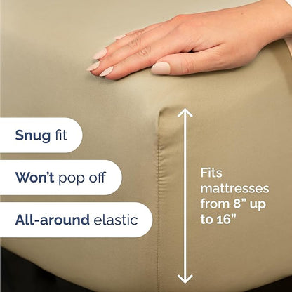 Twin 4 Piece Sheet Set - Comfy Breathable & Cooling - Ultra Soft Hotel Luxury Bedding Set with 8-16 Inch Deep Pockets - 1 Flat & 1 Fitted Sheet & 2 Pillowcases - Cozy, Wrinkle Free & Easy Care - Beige