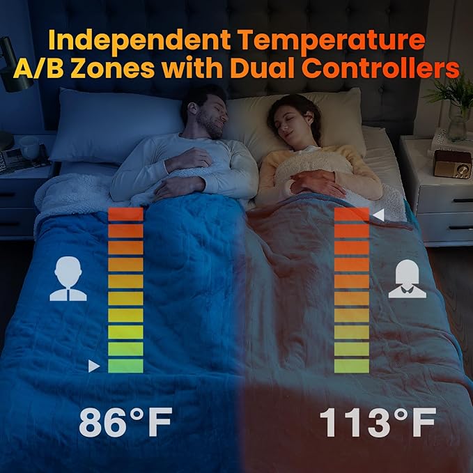 WOOMER Electric Heated Blanket Queen Size, Soft Flannel Fast Heating Blanket, Teal Color, 84"x 90", 10 Heating Levels & 0.5-12H Auto Off, Over-Heat Protection