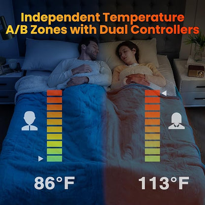 WOOMER Electric Heated Blanket Queen Size, Soft Flannel Fast Heating Blanket, Teal Color, 84"x 90", 10 Heating Levels & 0.5-12H Auto Off, Over-Heat Protection
