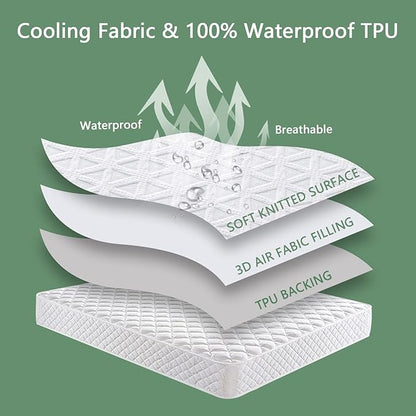 PremiumWaterproof Mattress Protector Twin XL Size, Breathable Bed Cover 3D Air Fabric Cooling Mattress Pad Cover Smooth Soft Noiseless Washable, 8''-21'' Deep Pocket (White)