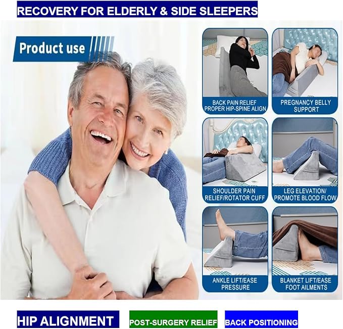 Bed Wedge Pillow for Sleeping & Post Surgery Recovery - Waterproof Positioning Wedge Pillows for Back,Hip & Leg Pain Relief, bed sore Support,Ideal for Side Sleepers,Seniors &Bedridden Patients