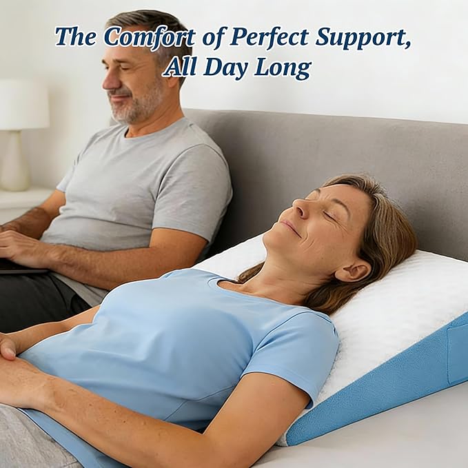 Wedge Pillow for Sleeping, 7.5" Bed Wedge After Surgery, Back Pain Relief, Memory Foam Pillow Triangle Incline Wedge for Back Support, Leg Elevation
