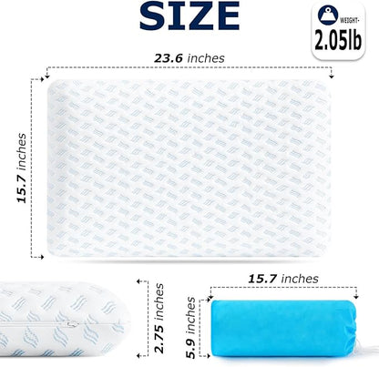 Ultra Thin Pillows 2-Pack 2.75" Cooling Memory Foam Pillows for Stomach Sleeping, Gel Infused Slim Pillow for All Sleepers,Travel Pillow Bed Pillow with Washable Cover, Standard Size Set of 2