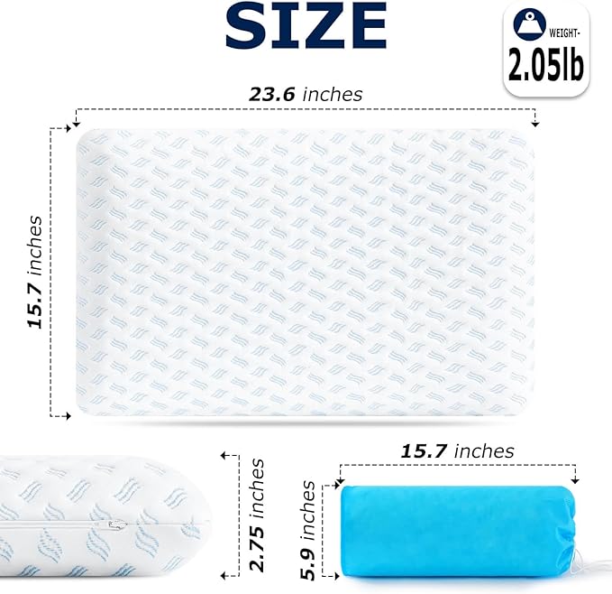 Ultra Thin Pillow 2.75" cooling Memory Foam Pillows for Stomach Sleeping, Gel Infused Slim Pillows for Side Back Stomach Sleepers, Travel Pillow, Bed Pillow Neck support, Washable Cover Standard Size