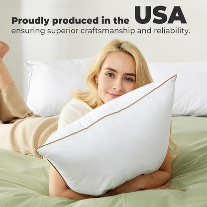 Dreamhood Goose Feathers and Polyester Fiber Pillows Hotel Pillow King Size Set of 2 Fluffy Pillows for Twin Bed Made in USA with 100% Cotton Cover 20 x 36 Inches