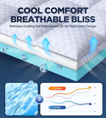 Dual Layer Memory Foam Mattress Topper for Pain Relief with 2X Support, 2" Fluffy Pillow Top Full Mattress Topper Plus 2" Odor-Free Cooling Gel Memory Foam Ultra Comfort Mattress Pad Cover