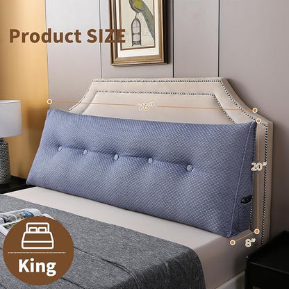 Wedge Headboard Pillow for Bed, King Dorm Headboard Pillow Support for Sitting Up, Reading, Relaxing, Bolster Pillow with Removable Washable Cover, Blue