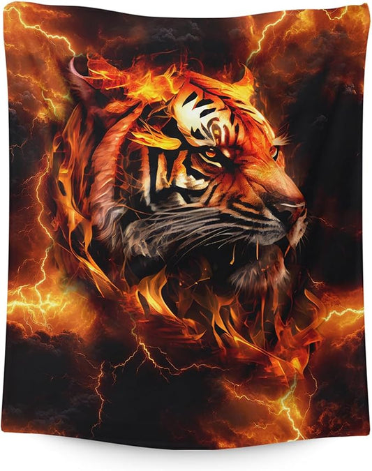 Kids Blanket Tiger Blankets for Boys Teens Gift for Son Grandson, Cozy 80 x 60 Inches Lightweight Flannel Throws for Travel Bed Living Room Garden Sofa