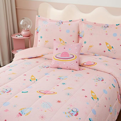 Glow in The Dark Kids Comforter Set Full Size for Girls, Planet Bedding Set 1 Comforter, 1 Decor Pillow, 2 Pillow Shams