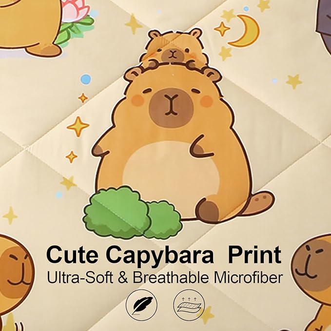 7 Piece Capybara Comforter Set Full Size Cute Cartoon Capybara Bedding Set Super Soft All Season Bedroom Decor for Kids Girls Boys Teens Birthday Choice