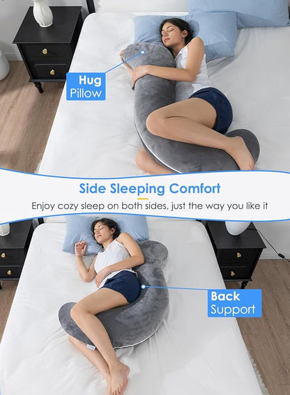 QUEEN ROSE Body Pillow for Side Sleepers, Soft Comfort S Shaped Hug Pillow for Adults, Full Body Support, Velvet Grey