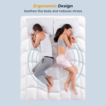 Unikome King Mattress Pad Waterproof, Ergonomic Quilted Mattress Topper for Back Pain Relief – Breathable Bed Cover with Deep Pocket (Fits 8-21 Inches), Noiseless & Machine Washable (White, 78x80)