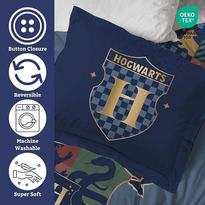 Jay Franco Duvet Cover Set – 3 Piece Comforter Cover and Sham Set, Super Soft Cozy Kids Bedding (Insert Not Included) Blue - Harry Potter, Queen