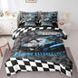 Feelyou Blue Racing Car 7 Piece Bedding Set Queen Size Kids Boys Speed Race Car Comforter Set with Sheets for Teens Toddler Extreme Sports Bed in a Bag Camouflage Bed Set
