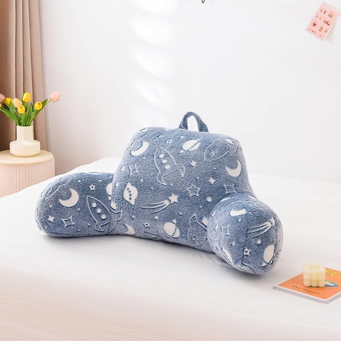 Aimuan Reading Pillow Bed Rest Wedge Large Adult Backrest Pillow with Arms Back Support for Sitting Up in Bed Cushion, Light-blue