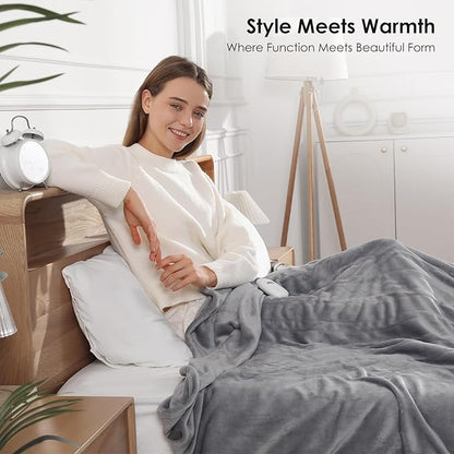 Electric Blanket Heated Blanket Full Size with 5 Heat Levels & 10 Hrs Timer, Premium Cozy Double Flannel Heating Blanket, Fast Heating & Overheating Protection, Grandma Birthday Gifts(Subtle Grey)