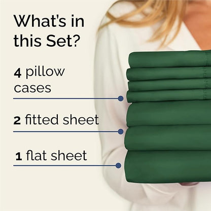 Split King 7 Piece Sheet Set - Comfy Breathable & Cooling - Ultra Soft Hotel Luxury Bedding Set w/ 8-16 Inch Deep Pockets - 1 Flat & 2 Fitted Sheet & 4 Pillowcases - Wrinkle Free & Easy Care - Emerald