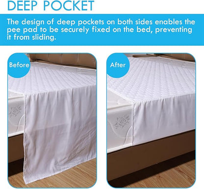 King Size Bed Pads - 34"x76" Washable Waterproof Mattress Protector Underpads, Reusable Tuckable Incontinence Pads for Adults Kids with 21" Wings