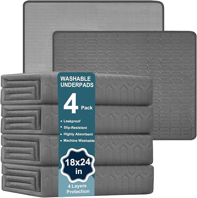 Washable Underpads Waterproof Bed Pads (18x24) - Reusable Incontinence Pads for Portable Use, Bedwetting Pads for Kids and Puppy Training, Protective Mat for Wheelchairs, Sofas, Pet Beds, and Travel