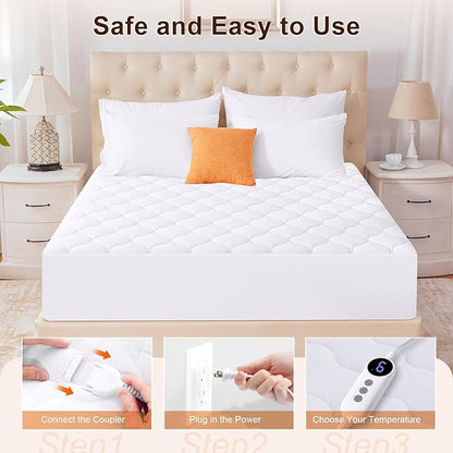 HYLEORY Heated Mattress Pad Queen Size Dual Control, Fast Heating Bed Warmer, Electric Mattress Pad Cover with Deep Pocket 9 Heat Settings, 10 H Auto Shut Off, Machine Washable, White 60"*80"