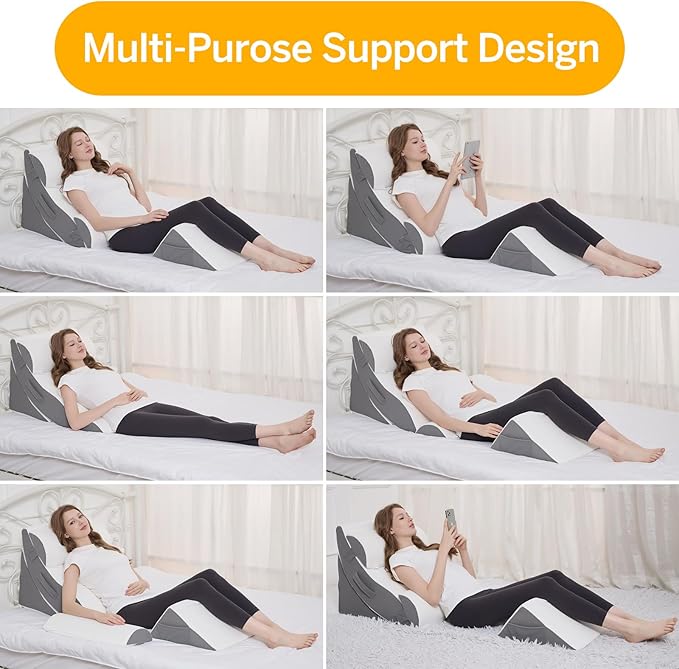 Wedge Pillow Set for After Surgery – 5PCS Orthopedic Bed Wedge Pillow Set for Sleeping, Body, Back and Leg Pain Relief Comfortable & Adjustable Support Pillows-Anti Snoring (Grey)