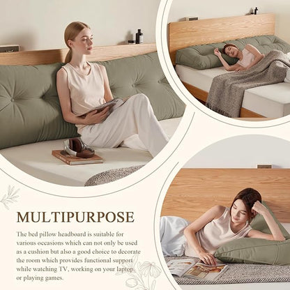 Headboard Pillow King, Large Triangular Wedge Headboard Pillow for Reading and Resting, Backrest Positioning Support Pillow with Removable Cover (Khaki)