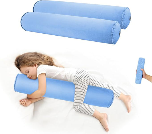 EULANT 2 Pack 35Inch Inflatable Long Bolster Body Pillow for Kids Teens,Body Pillow for Bed with Soft Velvet,Round Cervical Roll Cylinder Bolster Body Pillow for Hugging Sleeping,Back,Neck etc.