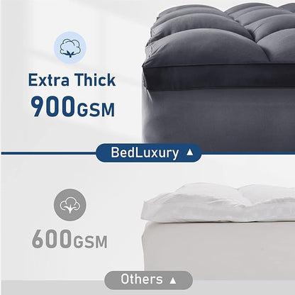 Twin Mattress Topper Extra Thick Pillowtop Cooling Plush Mattress Pad Cover Protector with 8-21 Inch Deep Pocket 3D Snow Down Alternative Fill Grey