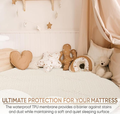 Luxury Waterproof Organic Mattress Protector Twin - Organic Cotton Breathable Mattress Pad Cover - Premium 380 GSM Comfort - Deep Pocket - Jersey Cotton Skirt - Fitted Design