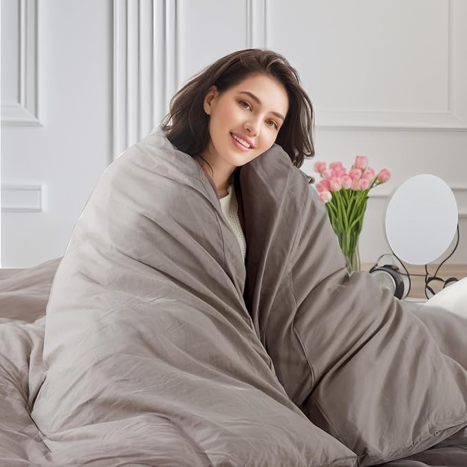 NEXHOME PRO Duvet Cover Full 100% Washed Cotton Linen Feel Textured Organic Natural 3 Pieces Bedding Set with Zipper Closure and Corner Ties, Breathable(Taupe Grey)