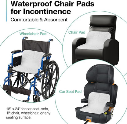 Washable Waterproof Underpads, 24" x 18" (5 Pack) Heavy Absorbency Reusable Incontinence Pads for Chair, Bassinet, Crib, Car Seat, Sofa, Wheelchair