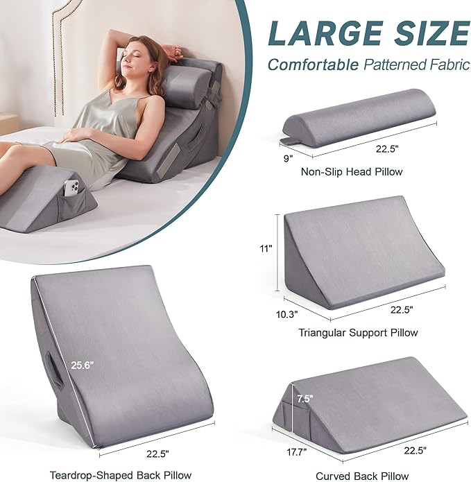 Yojoker 4pcs Orthopedic Bed Wedge Pillow Set for Sleeping - Wedge Pillows for After Surgery for Body Neck Back and Leg Pain Relief, Triangle Pillow Wedge for Sleeping & Acid Reflux & GERD & Snoring