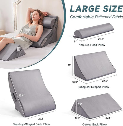 Yojoker 4pcs Orthopedic Bed Wedge Pillow Set for Sleeping - Wedge Pillows for After Surgery for Body Neck Back and Leg Pain Relief, Triangle Pillow Wedge for Sleeping & Acid Reflux & GERD & Snoring