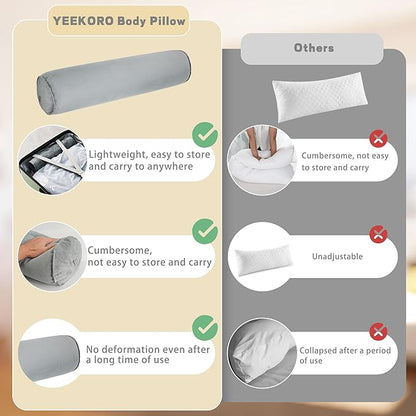 Inflatable Body Pillow for Adults Kids, 47 Inch Body Pillows for Side Sleeper, Travel Body Pillow for Bed, Long Bolster Pillow Round Cervical Cylinder Pillow for Sleeping