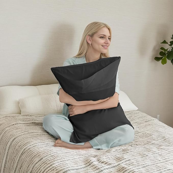 TELUS Black Pillow Cases Queen Size 2 Pack, Bamboo Rayon Cooling Pillowcases with Envelope Closure, Cool Breathable Pillow Case for Hot Sleepers & Night Sweats, 20x30 inches