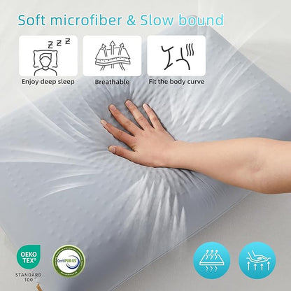 SAPHREAS Cooling Gel Memory Foam Pillow for Side, Back and Stomach Sleepers, Standard Size Cool Bed Pillow for Sleeping, Removable & Machine Washable, Light Grey