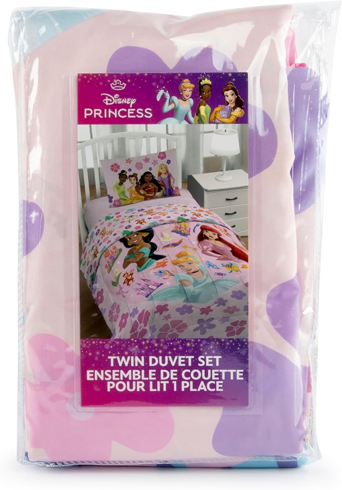 Jay Franco Kids Duvet Cover Set – 2 Piece Super Soft Bedding with Sham Pillowcase, Cover ONLY Comforter Not Included, Pink - Princess, Twin