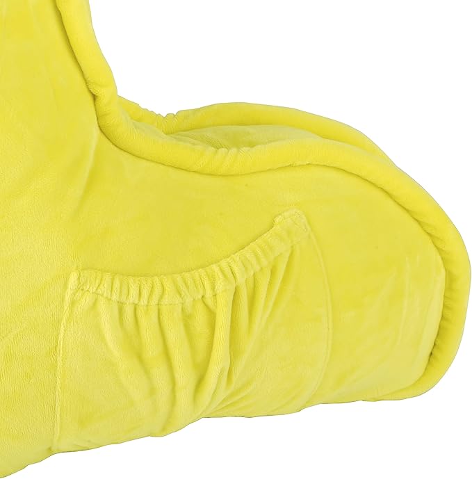 Home Soft Things Super Soft Bedrest Reading Pillow, Lounger Backrest Pillow for Sitting in Bed with Arms Pockets, 20" x 18" x 17", Butter Cup